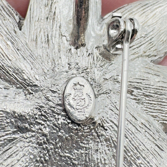 Silver Tone Rhinestone Faux Pearl Flower Brooch/Pendant Pink Purple Feminine 2" - Picture 3 of 7